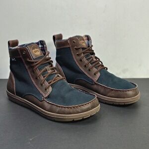 Lems Mens Boulder Boot 10.5 Navy Stout Leather Nylon Barefoot Zero Drop 1283